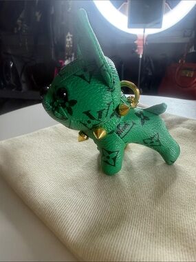 Mini Green Monogram Studded Leather Puppy charm!